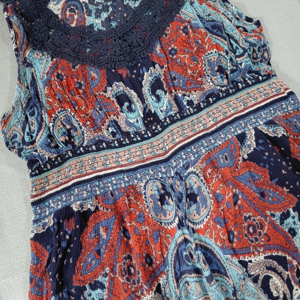 Bila Asymmetric Hanky Hem Maxi Dress Med Red White & Blue Lace Trim - Picture 7 of 13